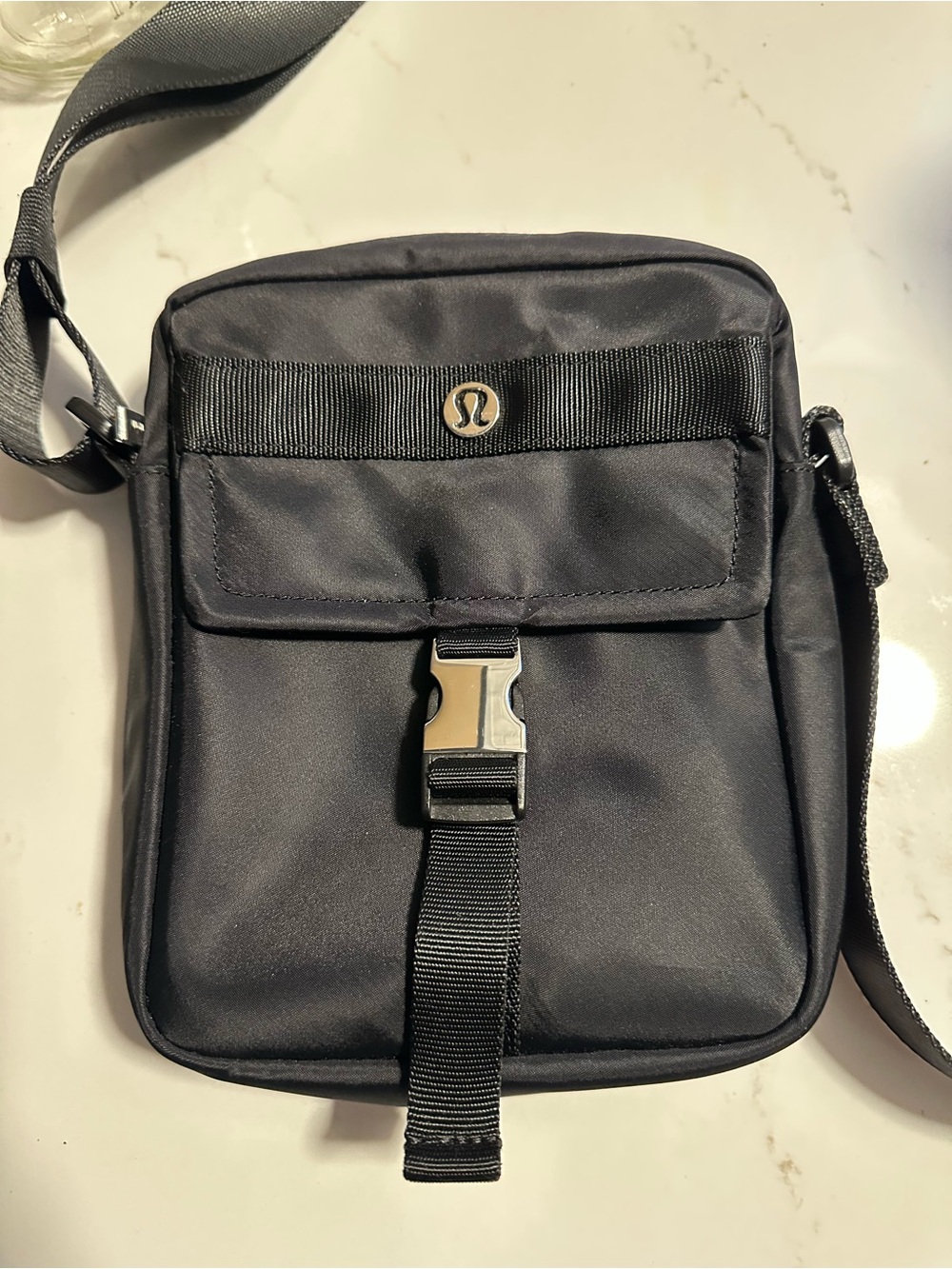 lululemon athletica Winderlust Black  Crossbody Messenger Bag with Silver Buckle